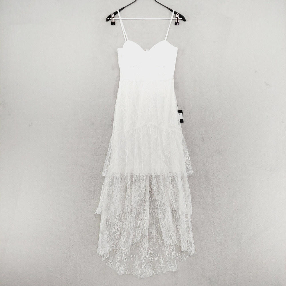 New Lulus Elaborate Love White Lace Bustier Tiered High-Low Maxi Dress P1967 - Picture 2 of 9